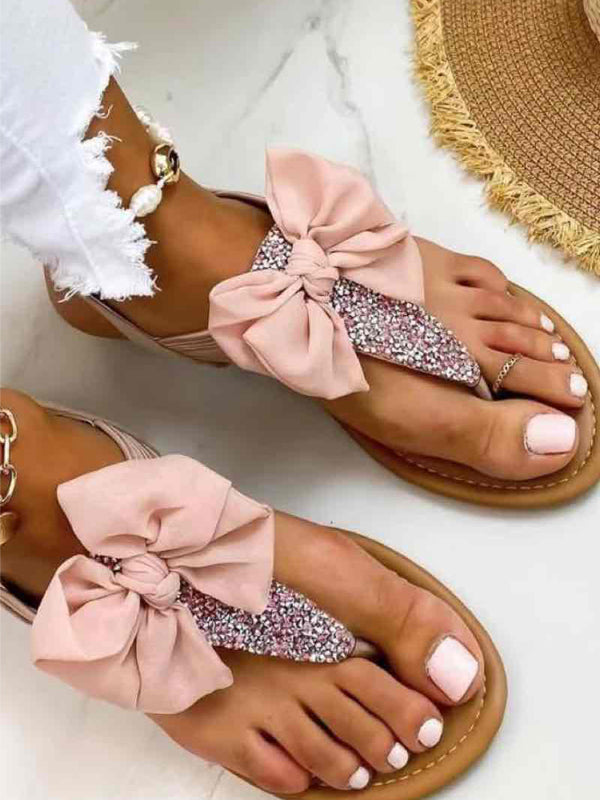 Sandalen Zehentrenner mit Schleife in Rose oder Schwarz - Gluecksboutique®