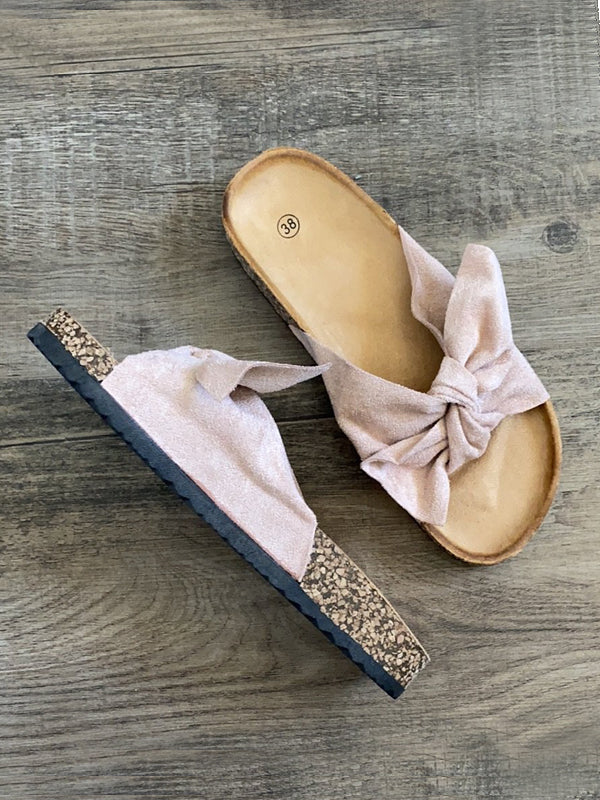 Pantolette Slipper mit Schleife in rose - Gluecksboutique®