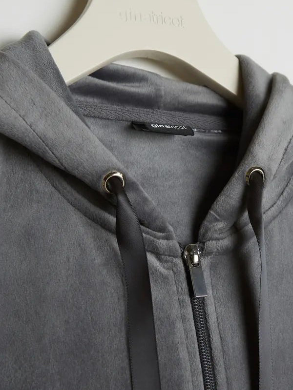 Cecilia Velour Hoodie Dark Grey - Gluecksboutique®